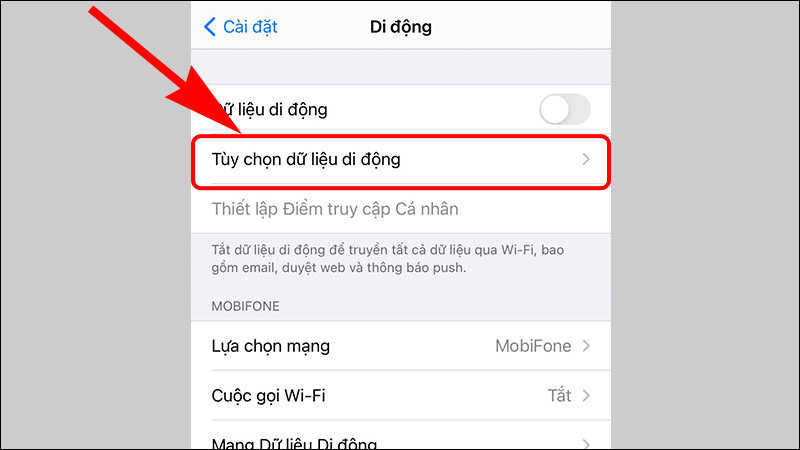 Chọn thanh Tùy chọn vùng dữ liệu